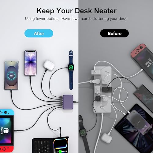 USB C Charger Block, GaN Fast USB Charging Station Hub with 100W Max 6-Port - color: D-Purple, size: 100W