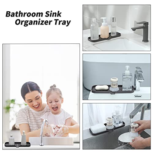 MicoYang Silicone Soap Dish with Drain Spout — Self-Draining Double Sink Organizer Tray for Kitchen & Bathroom, Dispensers, Sponges & Soap Holder, Non-Slip & Dishwasher Safe, Coffee (Large, 12"×4") - color: Coffee, size: L(12"×4")