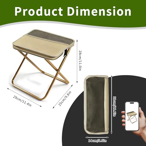 Portable Foldable Backpack Stool, Pocket Chair Camping Fishing Stool, Mini Outdoor Camping Stools Sling Bag, Collapsible Stools Chairs Carry Bag for Fishing Travelling Picnics - color: Khaki