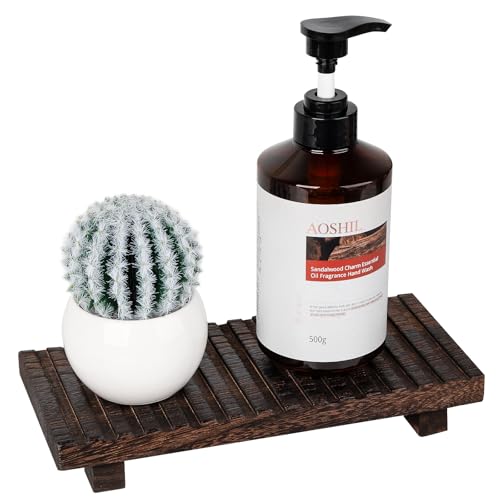 Bathroom Tray Rustic Farmhouse Decor Wood Stand, 10" * 4.5" Dark Brown | Waterproof, Lightweight, Easy Clean, Wood Riser Kitchen soap holder Accessories for Office Desk, Vanity, Counter, Sink - color: Drak Brown, size: 10" x 4.5" x 1.6"