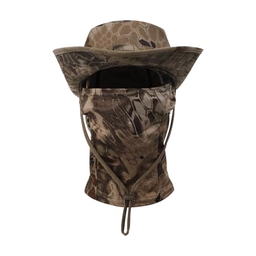 2PCS Camo Boonie Hat Balaclava Face Mask Wide Brim Sun Hat for Hunting Hiking Bucket Cap with Adjustable Strap - color: Yellow
