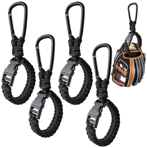 4 PCS Baseball Glove Clip for Hanging Bags, Paracord Gear Holder with Hook Clip, Portable Sports Equipment Drying Rack for Baseball Softball Gloves, Travel Accessory for Athletes (4-Black) - style: 4-Black