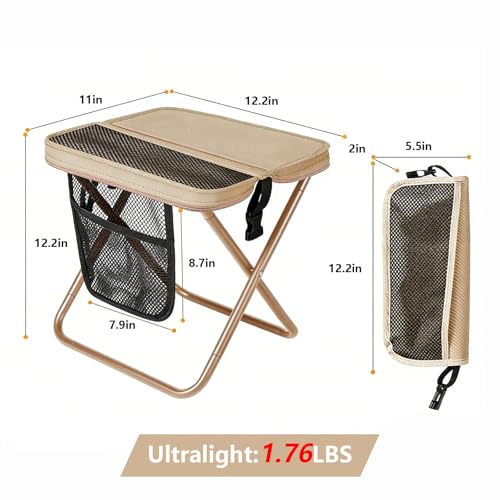 Camping Stool, Lightweight Foldable Portable Chair with 2 Pockets, Suitable for Hiking, Camping, and Queuing, It Can Hold Up to 250 Pounds (Khaki)