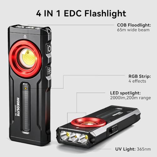 lexall E6 Rechargeable EDC Pocket Flashlight, 2000 Lumens, Magnetic Clip - color: Red