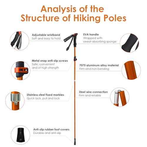Collapsible Trekking Pole, 43.3-51.2 Inch 7075 Aluminum, Orange