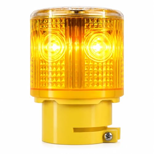 Solar Strobe Warning Light, Bright LED Safety Beacon, Auto On/Off Solar Flashing Light, IP65 Waterproof Emergency Warning Lamp for Construction, Dock, Factory, Traffic, Marine & Road Safety (Yellow) - color: Yellow