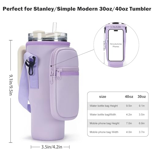GOEWY Water Bottle Carrier Bag for Stanley Cup 40/30oz with Phone Pockets - color: Purple, size: 30oz