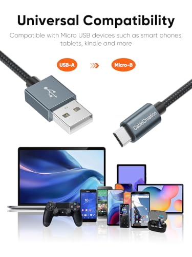 CableCreation Micro USB Cable 0.5FT, Micro USB to USB Cable Triple Shielded - color: Grey, size: 0.5FT