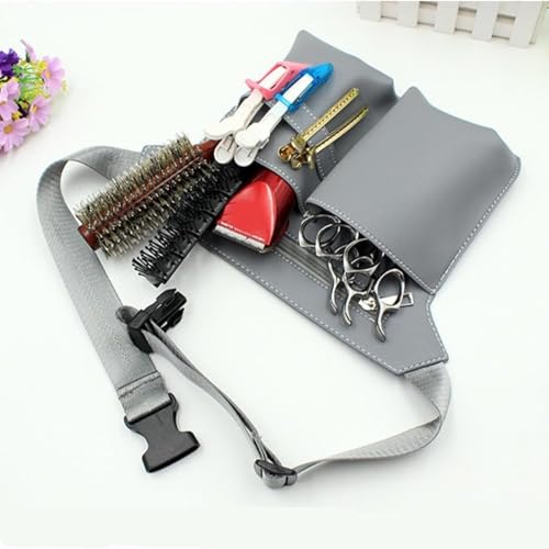 Scissor Bag,Barber PU Leather Waist Pouch,Professional Hairdressing Tools Storage Holster with Waist Belt,Hairstylist Waist Belt,Professional Hairdressing Tools Storage Holster - color: Dark Gray