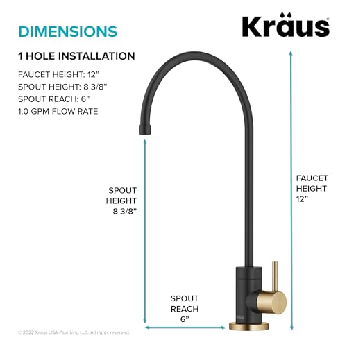 KRAUS Purita™ Single Handle Drinking Water Filter Faucet for Reverse Osmosis or Water Filtration System in Brushed Brass/Matte Black, FF-100BBMB - color: Brushed Brass/Matte Black, style: Filter Faucet