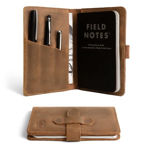 Rustic Cover for Field Notes (3.5 x 5.5 in. Notebook not Included) with Pen Slots, Protective Storage for Journal, Full Grain Leather, Handmade (Single Malt Mahogany) - color: Single Malt Mahogany