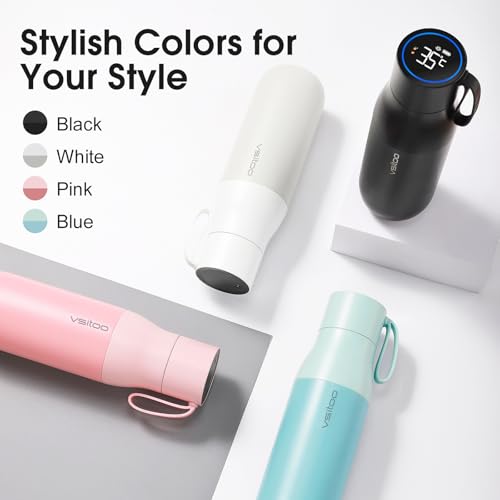 VSITOO S1 Pro 15oz Insulated Stainless Steel Self-Cleaning Water Bottle | Mini 15oz Insulated Bottle With Auto Self-Cleaning, App or Touchscreen Control, Temp Display, 30-Day Battery & 24H Cold - color: Blue, size: 15 Ounces