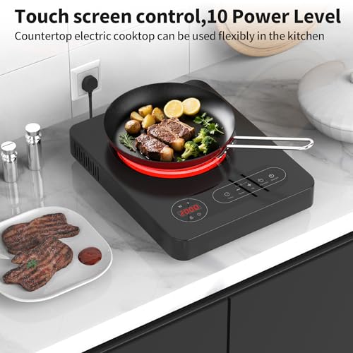VBGK Single Burner Electric Cooktop,110V 1800W Electric Stove Top with LED Touch Control, 10 Power Levels, 4 hTimer, Safety Lock,Portable single burner cooktop