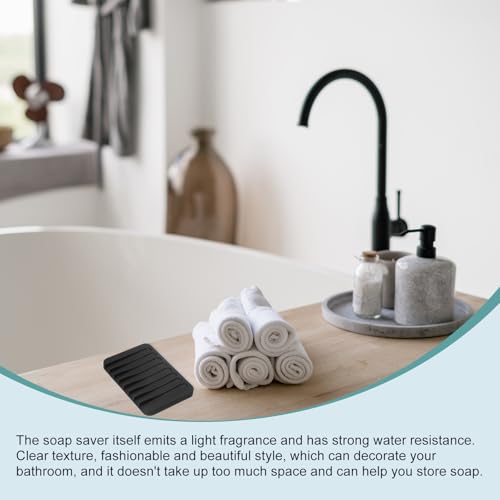 uxcell 2 Pcs Self Draining Silicone Soap Dish, Soap Tray with Drainage for Bathroom Shower Kitchen Sink, 4.5" x 3.1" x 0.4", Black - color: Black