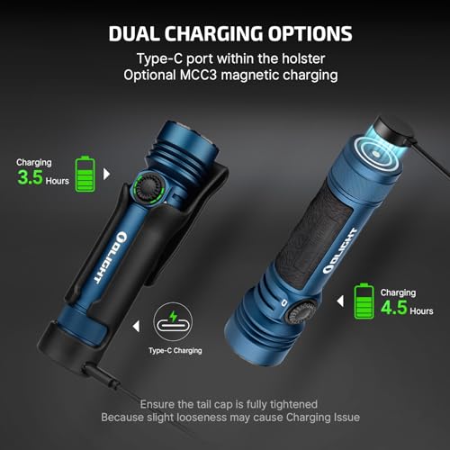OLIGHT Seeker 4 Pro Rechargeable Flashlight Bright High Lumen Midnight Blue | 4600 Lumens, High Powerful Flash Light, with USB C Charging Holster, Waterproof IPX8 for Emergencies, Camping, Searching - color: Midnight Blue