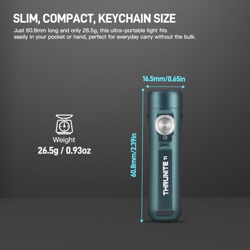ThruNite Ti Mini Keychain Flashlight USB-C Rechargeable 650 Lumens (Blue) | IPX-6 Waterproof EDC Pocket Light, Magnetic Tail, 5 Modes, 6061-T6 Aluminum, 26.5g for Camping Hiking Everyday Carry Gift - color: Genie Blue