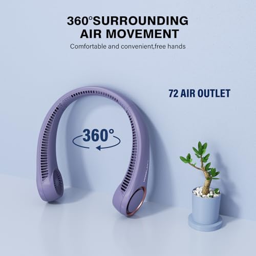 Morelax Neck Fan, USB Rechargeable Personal Fan,Hand Free Bladeless Portable Fans,4000 mAh, 3 Speeds,72 Air Faster softer 360° Cooling, Ultra Quiet,Gift Suitable for Home, Office, Travel, Sports - color: Purple