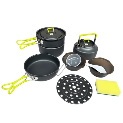 Camping Cookware Set Steaming, Portable Backpacking Gear with Hard Anodized Aluminum Pot, Pan, Kettle, Bowls & Utensils, Lightweight Outdoor Cooking Kit, Ideal for Hiking, Picnic & Camping