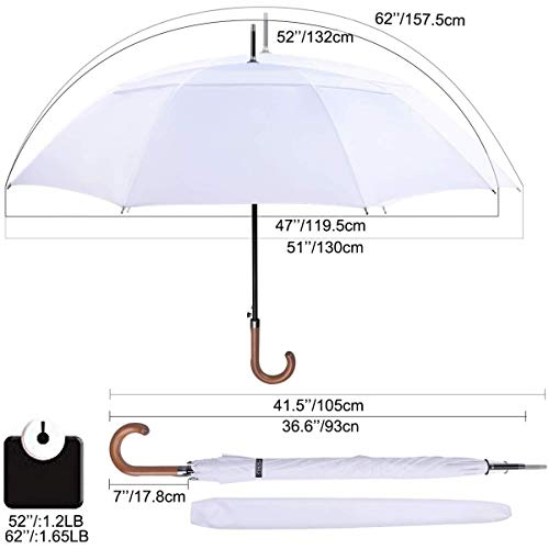 G4Free 52/62inch Golf Umbrella Windproof Large Stick Umbrella Wooden Handle - color: White, size: 52 inch