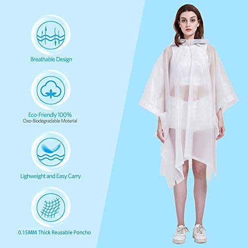 HLKZONE Rain Ponchos for Adults, [Pack of 2] Portable EVA Rain Coat Rain Jacket Reusable Raincoats with Drawstring Hood - color: A-white