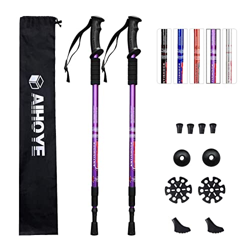 Aihoye Hiking Trekking Poles, 2 Pack Walking Hiking Sticks for Men &Women | Collapsible, Lightweight, Anti Shock and Quick Lock System - color: purple