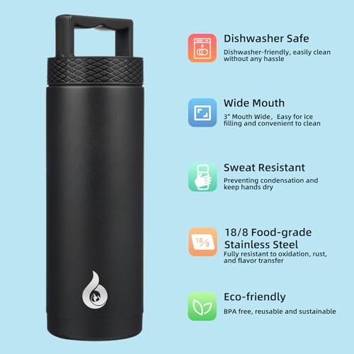 BJPKPK 18oz Insulated Water Bottle Stainless Steel Water Bottle with Handle - color: Black, style: 18oz
