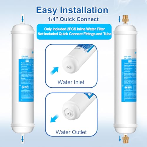 Inline Water Filter - 1/4"Push Connect for Refrigerator & Ice Maker(2 Pack) | NSF 42 Certified Filter,Reduces Chlorine,Bad Taste & Odor,for Refrigerator,Ice Maker,Post Carbon Filter on RO System - size: Replacement(2 pack)