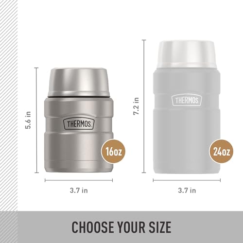 THERMOS Stainless King Food Jar with Spoon, 16oz, Matte Steel - color: Matte Steel, size: 16 Ounce
