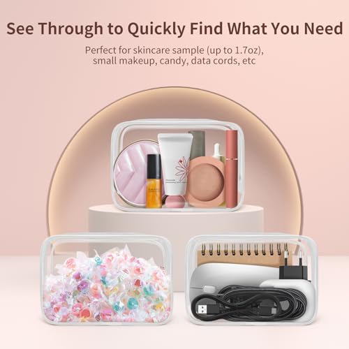 TISRATOK 12 PCS Clear Makeup Bags with Zipper, TSA Approved Toiletry Pouch - color: White, size: Small
