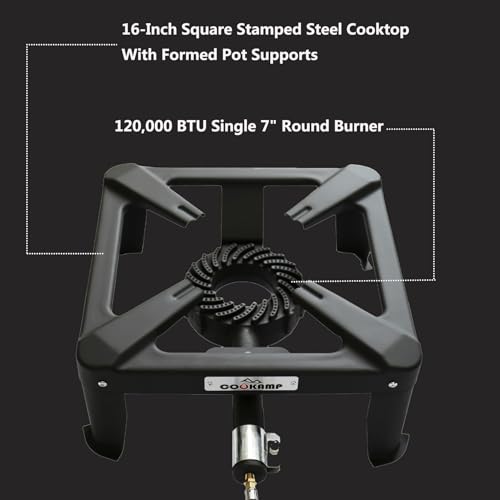 COOKAMP Propane Burner Portable 16“ Square Steel Cooktop Propane Camping Stove for Outdoor Wok Cooking, Seafood Boil & Tailgating.SA1730(Single Burner-Standard) - size: Single Burner-Standard