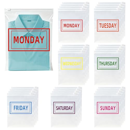 28 Pcs Days of the Week Packing Cubes for Travel Clear Compression Packing Organizers for Suitcase Daily Planner Travel Bags for Clothes Reusable Zippered Luggage Storage Bag
