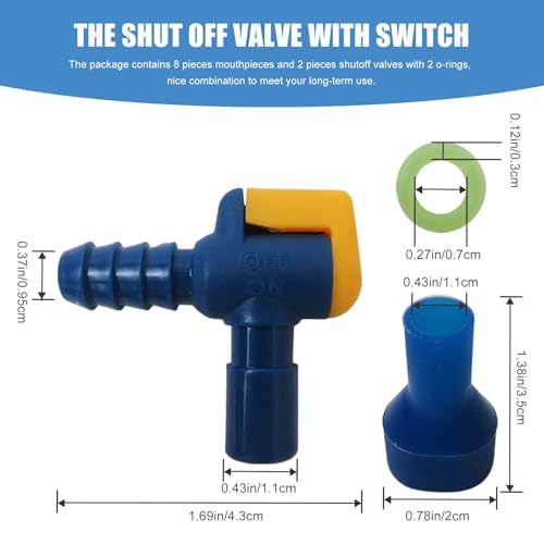 [2025 New] 8-Pack Bite Valve Replacement with 90 Degree Silicone Mouthpiece for Camelbak – Self-Sealing Design with ON/Off Shut Off Valve for Easy Water Flow Control