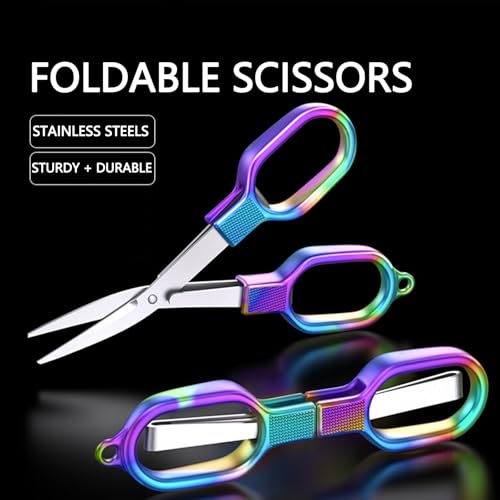 Folding scissors,TSA-Compliant and Portable,Compact enough to fit in your purse,Safe Portable Travel,small,Stainless Steel Retractable Scissors,fishing scissors,2 Pcs - size: Colorful 2pcs