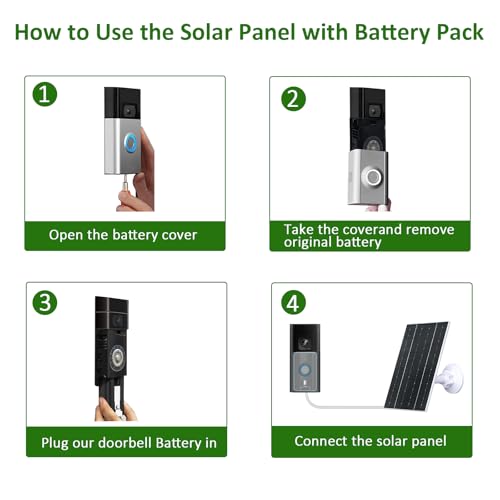 Zivif 7W Solar Panel Compatible with Ring Video Doorbell 2, 3, 3 Plus and 4 | Solar Charger with Built-in 2600mAh Battery, IP65 Waterproof, 16.4ft Cable, 360° Adjustable Mount - color: 7W ring doorbell
