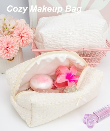 Cozy Makeup Bag for Women,Zipper Cosmetic Pouch,Embroidery Daisy,2 Pack - color: Embroidery Daisy