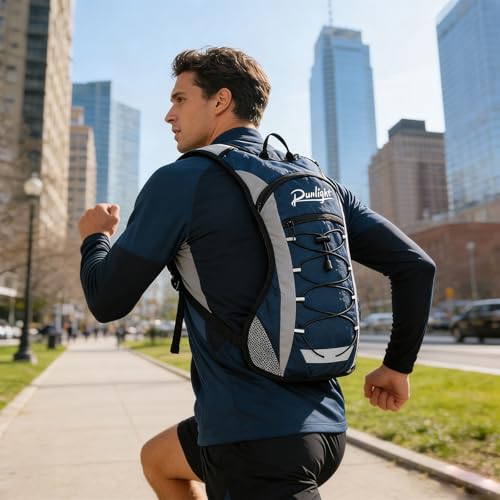 Runlight Running Vest,Lightweight Adjustable Chest Pack with Pistol Holster, Pack with 1.5L Water Bladder, Reflective Running Hydration Vest - color: W230-Blue