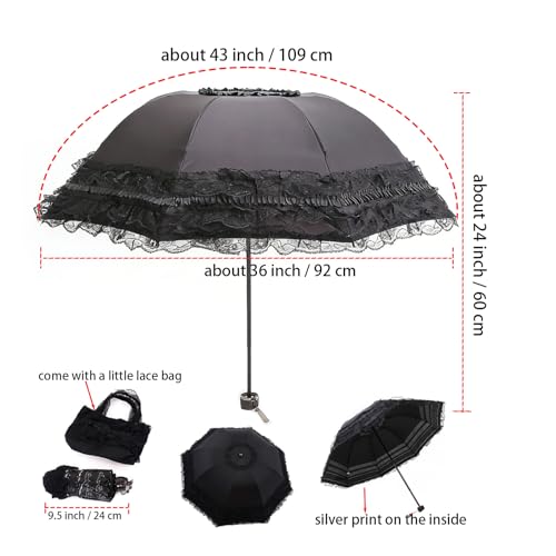 Honeystore Princess Lace Ultraviolet-Proof Folding Umbrella Anti-uv Dome Parasol - color: Style1 Black