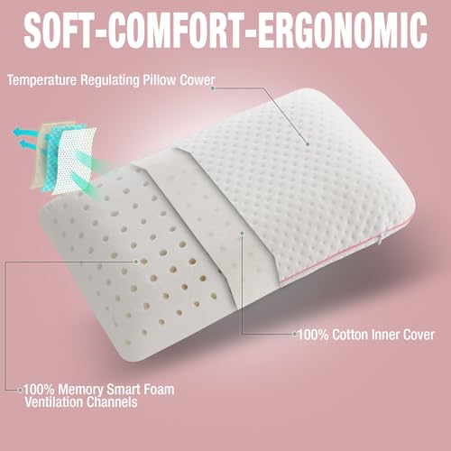 alkamto Travel & Camping Comfortable Memory Foam Pillow – Easy to Carry Portable Bag – Temperature Regulating Pillow Case (Pink + Extra Cover) - size: Pink Travel + Extra Cover