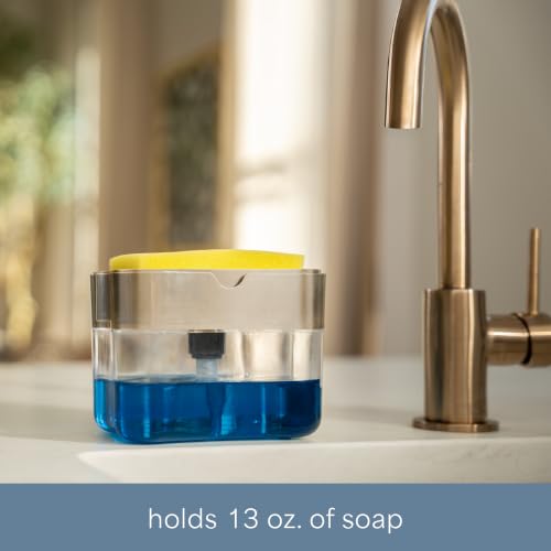 S&T INC. Dish Soap Dispenser and Sponge Holder, Metallic Silver - color: Metallic Grey