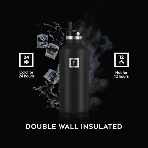 IRON °FLASK 24 oz Narrow Mouth Water Bottle with 3 Lids - color: Black Marquina, style: Straw - 24 oz
