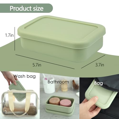 Travel Soap Container, Leakproof Soap Case, Large Shampoo Bar Case Soap Box | with Draining Layer, Slip-Resistant Portable Bar Soap Holder for Travel Camp Gym (Pea Green) - color: Rectangular Pea Green