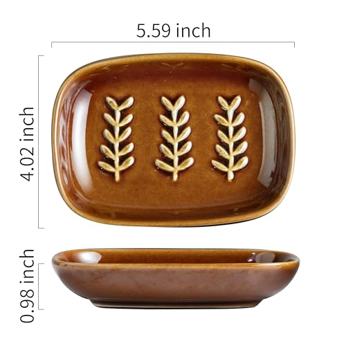 Miamolo Soap Dish for Shower, Bar Soap Holder with Raised Ridges, Non-Stick | Ceramic Soap Saver, Ideal for Counter & Countertop | Versatile Tray for Sponges, Jewelry & Brush | Easy Cleaning, Dark Brown - color: Dark Brown, size: Leaf Design