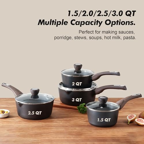 SENSARTE Nonstick Sauce Pan with Lid, 3.0 Quart Saucepan with Double Spout, Multipurpose Large Cooking Pot, Non toxic Kitchen Sauce Pot, Non stick Saucier Pan, Induction Comptable, PFOA Free - color: Classic Black, size: 3 Quarts