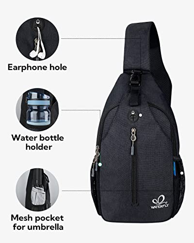 WATERFLY Crossbody Sling Backpack Sling Bag Travel Hiking Daypack - color: Pure Black(other Style)