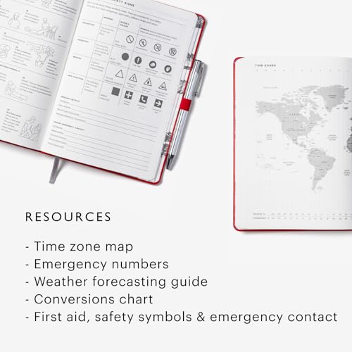 Stone Journal Explorer Notebook – A5 Waterproof Paper Field Journal, Vegan Leather Hardcover, 144 Pages Alternating Ruled & Dot Grid, Back Pocket, Weather-Resistant (Red) - color: Red