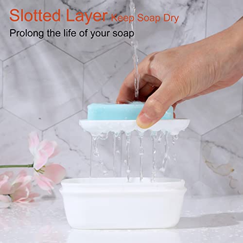 Quatish Leakproof Soap Dish with Lid & Draining Layer, Shatterproof Travel Bar Soap Holder Case Container, Portable Travel Size Toiletries Essentials for Camping, Gym, Bathroom, White - color: White, size: Medium