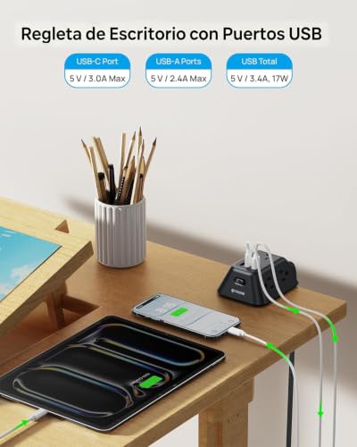 TROND Desk Clamp Power Strip, Surge Protector with 5 Widely Spaced Outlets | Desk Outlets with 3 USB Ports, Fit 1.97in Tabletop Edge Thick, Extension Cord 10FT for Home Office Gaming Accessories, Black - color: Black, size: 10FT (2U1C)