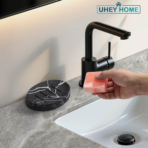 Soap Dish Bathroom Resin Marble Look Bar Soap Holder for Shower Soap Tray for Kitchen Sink(Marble Black) - color: Marble Black, size: 1 Pack