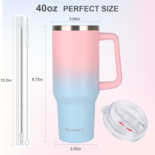 40oz Travel Tumbler with Handle and Straw, Water Bottle with Carrier Bag - color: Black Leopard Print