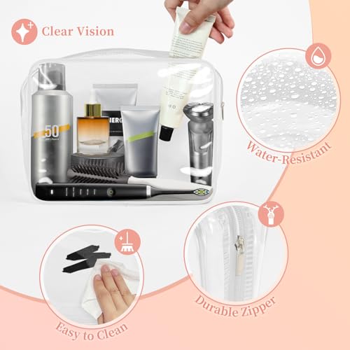 TISRATOK 12 PCS Clear Makeup Bags with Zipper, TSA Approved Toiletry Pouch - color: White, size: Large